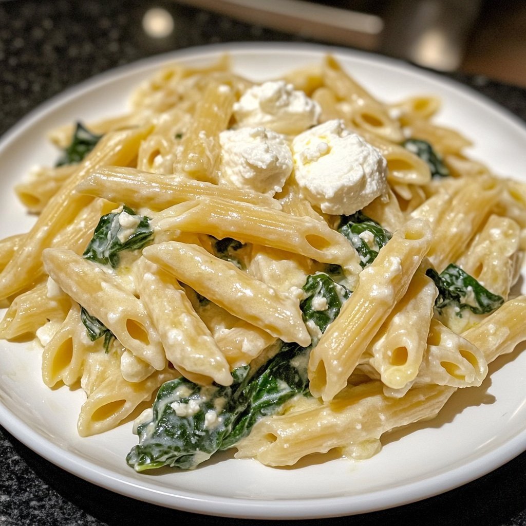Penne mit Spinat und Ricotta